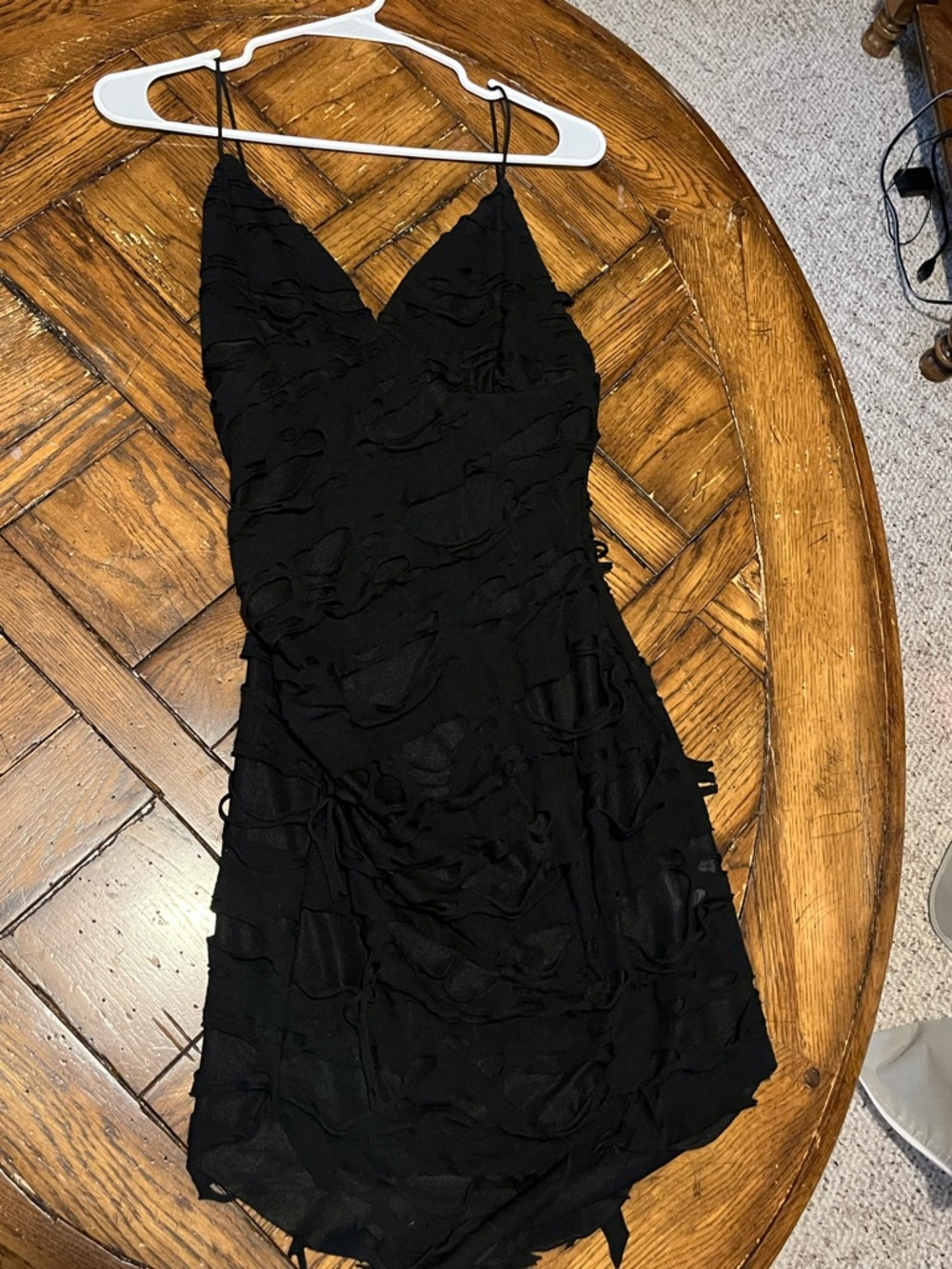Goth Black Spaghetti-Strap Textured Slip Dress
